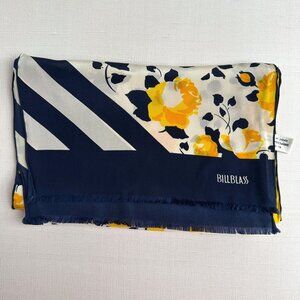 Bill Blass Vintage Silk Scarf Yellow Floral Striped Head Scarf 11x55